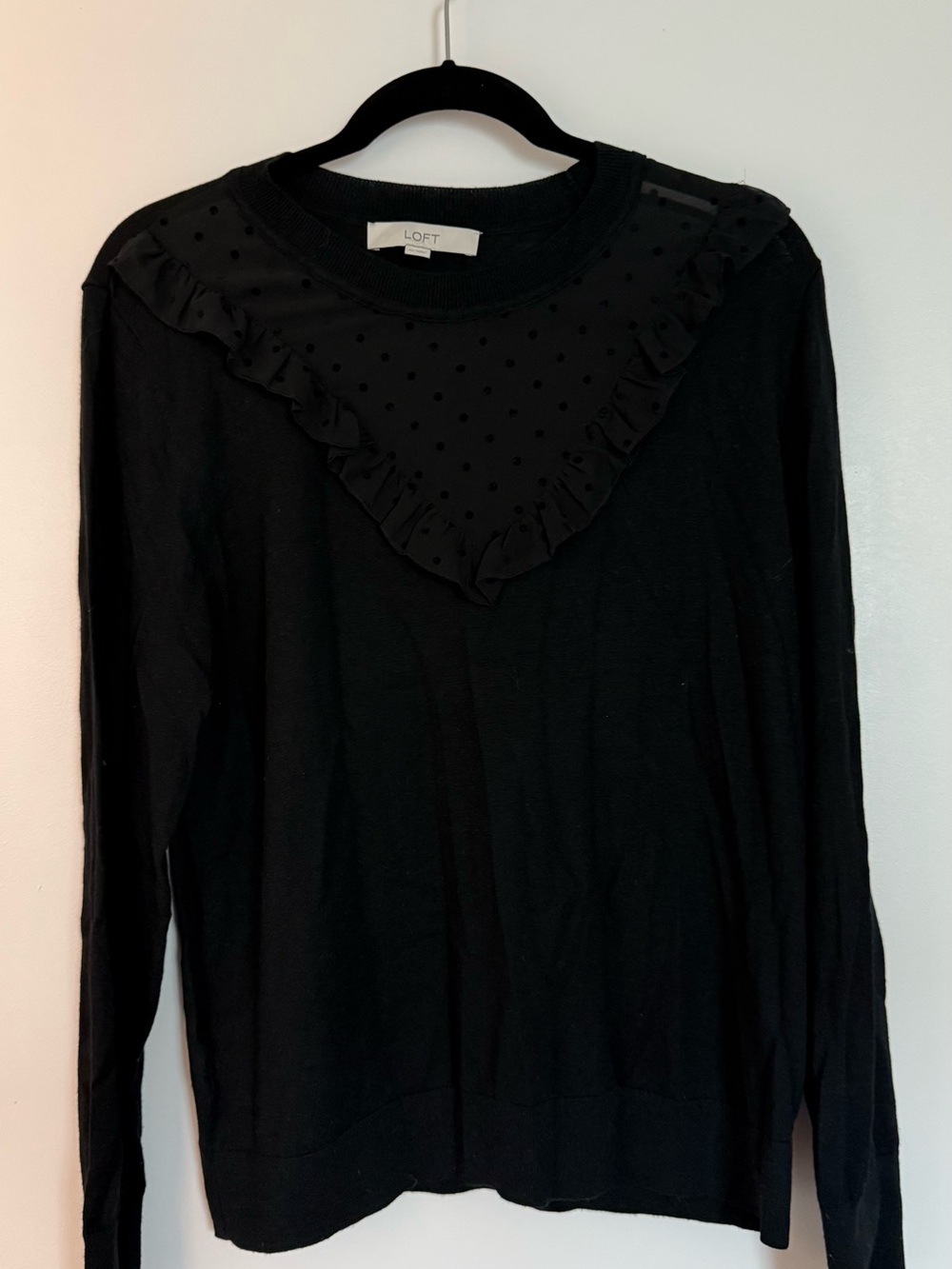 🖤 LOFT Black Ruffle Yoke Long-Sleeve Sweater